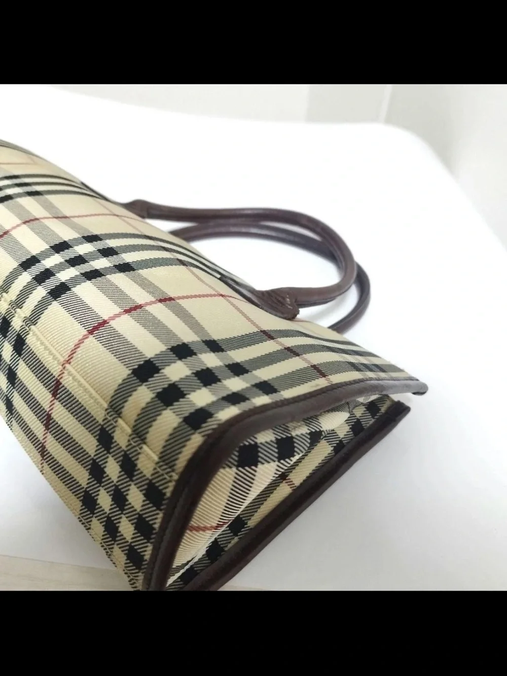 Burberry Plaid Top-Handle Satchel in Cream and Brown